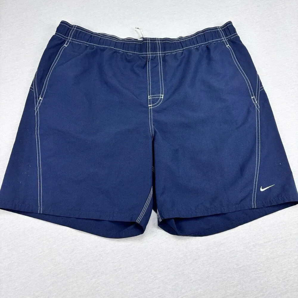 Nike Swim Trunks XL Navy Blue Board Shorts White Swoosh Mesh Lined